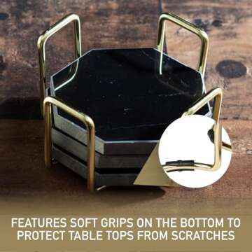 Gold Coaster Holders (2 Pack) - Iron Non-Skid & Non-Scratch Holders Protect Tabletops - Fits 5 Coasters 4" to 4.25" in Size - Octagonal Design Holds Coasters of Any Shape - Aesthetic Coaster Storage