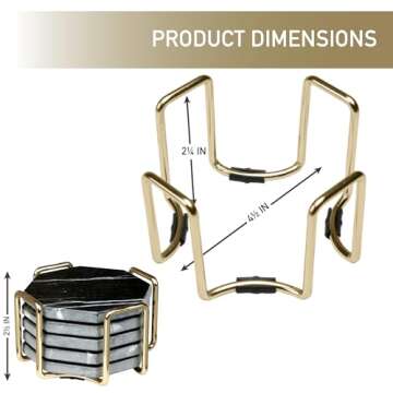 Gold Coaster Holders (2 Pack) - Iron Non-Skid & Non-Scratch Holders Protect Tabletops - Fits 5 Coasters 4" to 4.25" in Size - Octagonal Design Holds Coasters of Any Shape - Aesthetic Coaster Storage