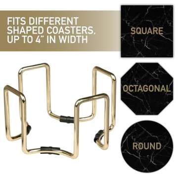 Gold Coaster Holders (2 Pack) - Iron Non-Skid & Non-Scratch Holders Protect Tabletops - Fits 5 Coasters 4" to 4.25" in Size - Octagonal Design Holds Coasters of Any Shape - Aesthetic Coaster Storage