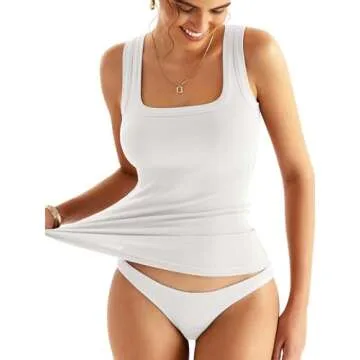 EasyGala Womens Square Neck Ribbed Tank Tops Sleeveless Basic Tops Sexy Slim Fit Summer Clothes White X-Small