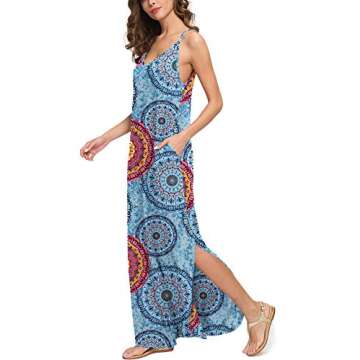 GRECERELLE Women's Summer Casual Loose Dress Spaghetti Strap Beach Cover Up Long Cami Floral Print C...