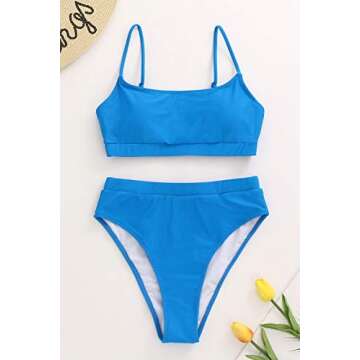 MELYUM Womens High Waisted Swimsuits Bottom Padded Bathing Suits Bikini Sets Top Two Piece Swimwear Blue