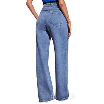 SOLY HUX Women's Casual Denim Pants High Waisted Wide Leg Jeans Blue M