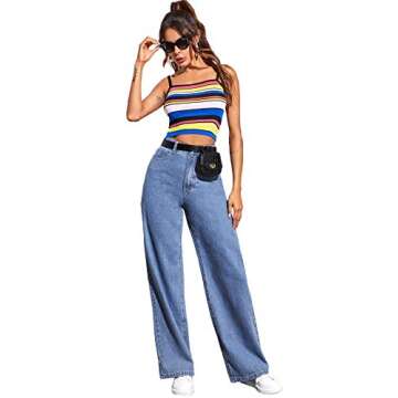 SOLY HUX Women's Casual Denim Pants High Waisted Wide Leg Jeans Blue M