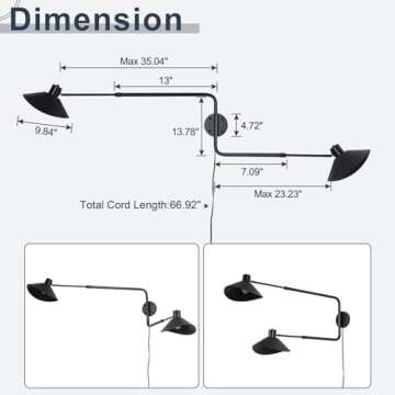 Ahaloye Adjustable 2-Light Plug in Wall Sconce for Home