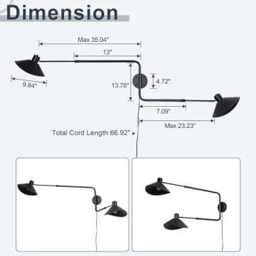 Ahaloye Adjustable 2-Light Plug in Wall Sconce for Home