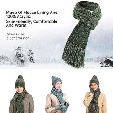 Honnesserry Warm Beanie Scarf and Touchscreen Gloves Set