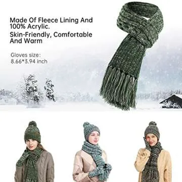 Honnesserry Warm Beanie Scarf and Touchscreen Gloves Set