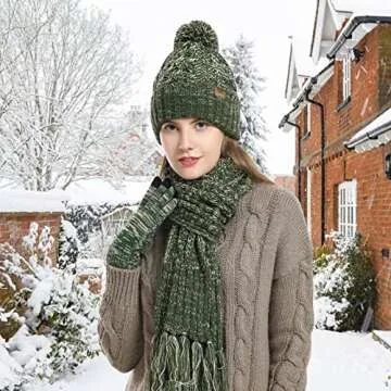 Honnesserry Warm Beanie Scarf and Touchscreen Gloves Set