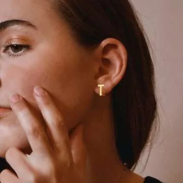SANNYRA T Initial Stud Earrings for Women, 14K Gold Plated Hypoallergenic Letter Earring, Trendy Jewelry Gifts for Her