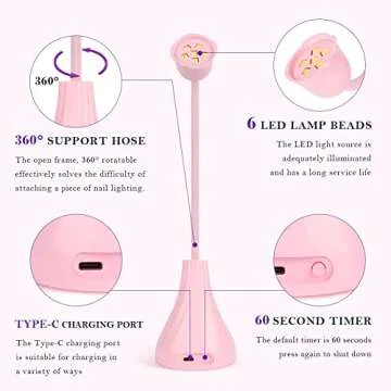 Hands Free LED UV Nail Lamp, Rotatable Gooseneck Flash Cure Light for Nails, Mini Lotus Nail Resin L...