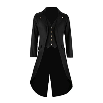 SOLOTIMES Mens Black Tailcoat Jacket - Gothic Steampunk Style