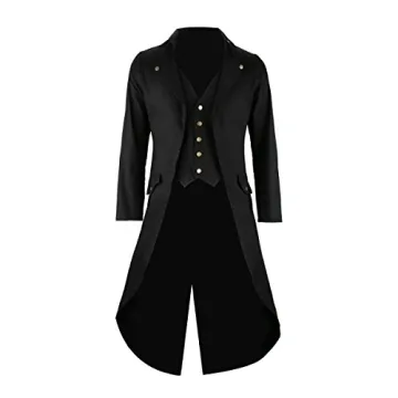 SOLOTIMES Mens Black Tailcoat Jacket - Gothic Steampunk Style