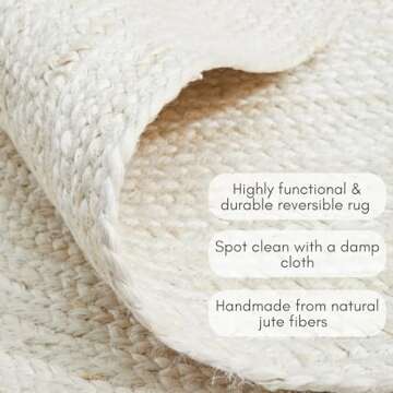 FRELISH DECOR Handwoven Jute Area Rug - Off-White Rectangular Rustic Vintage Beige Braided Reversible Rug - Eco Friendly Rug for Bedroom - Kitchen - Living Room - Farmhouse (3'x5' - Off-White)
