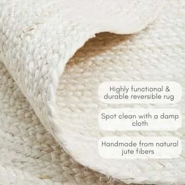 FRELISH DECOR Handwoven Jute Area Rug - Off-White Rectangular Rustic Vintage Beige Braided Reversible Rug - Eco Friendly Rug for Bedroom - Kitchen - Living Room - Farmhouse (3'x5' - Off-White)