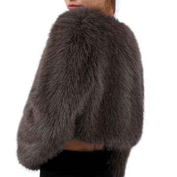 Amazhiyu Womens Faux Fur Cropped Coat Open Front Long Sleeve Winter Jacket Coffee, Medium