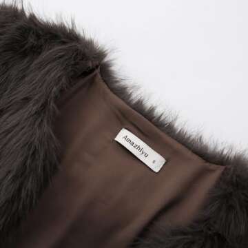 Amazhiyu Women’s Faux Fur Cropped Coat in Coffee