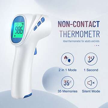 Forehead Thermometer for Adults and Kids, Digital Infrared Thermometer with Fever Alarm, FSA HSA Eli...