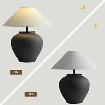 Elegant PURESILKS Farmhouse Black Ceramic Table Lamp