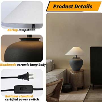 Elegant PURESILKS Farmhouse Black Ceramic Table Lamp