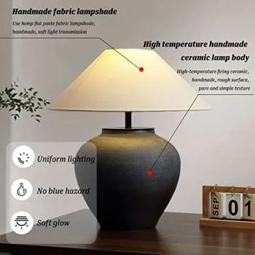 Elegant PURESILKS Farmhouse Black Ceramic Table Lamp