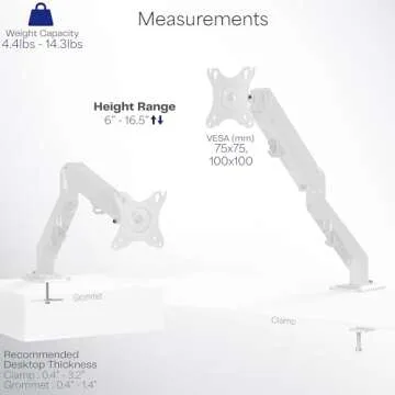 VIVO Articulating Single 17 to 27 inch Pneumatic Spring Arm Clamp-on Desk Mount Stand | Fits 1 Monitor Screen with Max VESA 100x100, White (STAND-V101OW)