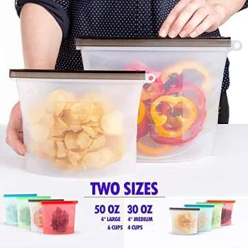 Silicone Bags Reusable Silicone Food Bag Reusable Sandwich Bags Silicone Storage Bags Silicon Containers Plastic Conteiner Freezer Gallon Size Snack Sous Vide Lunch