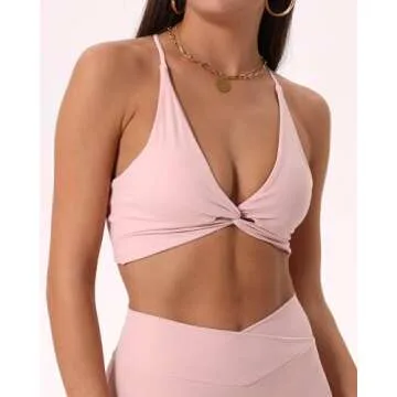 Danysu Women's Workout Sports Bras Backless Padded Low Impact Bra Yoga Crop Tank Top Twirl Front Pink Baby S