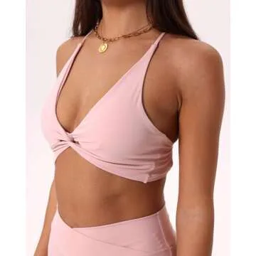 Danysu Women's Workout Sports Bras Backless Padded Low Impact Bra Yoga Crop Tank Top Twirl Front Pink Baby S