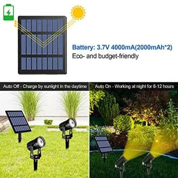T-SUN 2W Solar Spotlights, LED Solar Powered Landscape Lights Outdoor Waterproof Solar Security Wall...