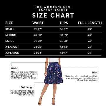 HDE Skirts for Women - Midi Skirt Skater Skirt Knee Length High Waist Fun Prints