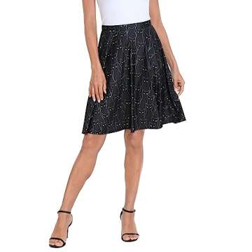 HDE Skirts for Women - Midi Skirt Skater Skirt Knee Length High Waist Fun Prints