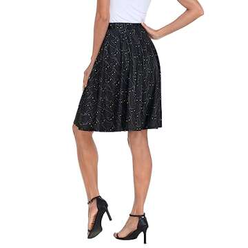 HDE Skirts for Women - Midi Skirt Skater Skirt Knee Length High Waist Fun Prints