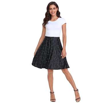 HDE Skirts for Women - Midi Skirt Skater Skirt Knee Length High Waist Fun Prints
