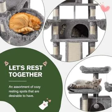 IMUsee 68 Inches Multi-Level Large Cat Tree for Large Kitties/Big Cat Tower with Condo/Cozy Plush Perches/Sisal Scratching Posts and Hammocks/ ‌Feline Activity Center Play House/Grey