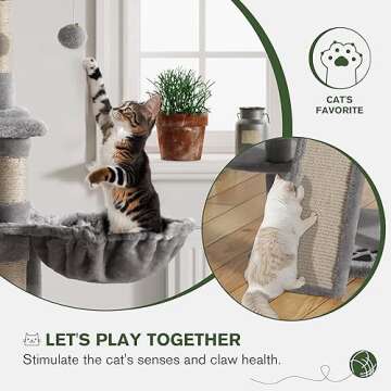 IMUsee 68 Inches Multi-Level Large Cat Tree for Large Kitties/Big Cat Tower with Condo/Cozy Plush Perches/Sisal Scratching Posts and Hammocks/ ‌Feline Activity Center Play House/Grey