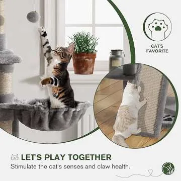 IMUsee 68 Inches Multi-Level Large Cat Tree for Large Kitties/Big Cat Tower with Condo/Cozy Plush Perches/Sisal Scratching Posts and Hammocks/ ‌Feline Activity Center Play House/Grey