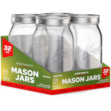 SEWANTA Wide Mouth Mason Jars 32 oz [6 Pack] - Perfect for Canning, Pickling, and Storage!