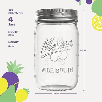 SEWANTA 32 oz Wide Mouth Mason Jars for Canning & Storage