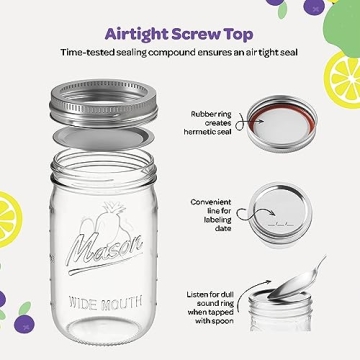 SEWANTA 32 oz Wide Mouth Mason Jars for Canning & Storage