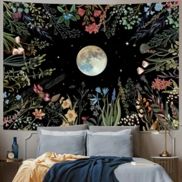 Amhokhui Moonlit Garden Tapestry – Floral Wall Hanging Decor