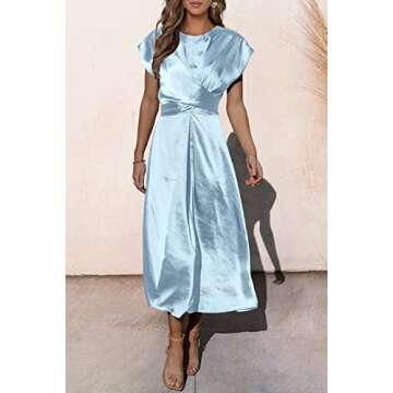 PRETTYGARDEN Women's 2024 Summer Satin Midi Dress Cap Sleeve Tie Waist Elegant A-Line Flowy Dresses ...