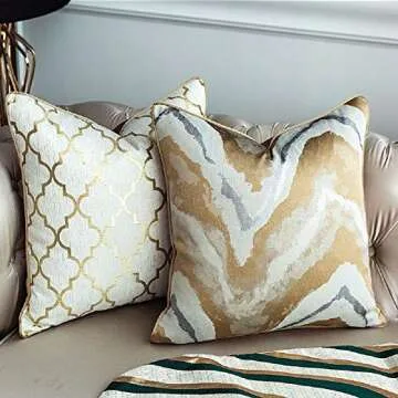 Usoway Gold Decorative Throw Pillow Covers,18x18, Modern, Stylish,Unique,Decorative Cover Pillow Covers for Couch,Sofa,Bed,Home Decor,