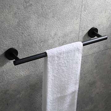 Miyili Matte Black 15.75" Towel Bar SUS 304 Stainless Steel Towel Holder for Bathroom or Kitchen Wall Mount, A01B40A