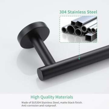 Miyili Matte Black 15.75" Towel Bar SUS 304 Stainless Steel Towel Holder for Bathroom or Kitchen Wall Mount, A01B40A