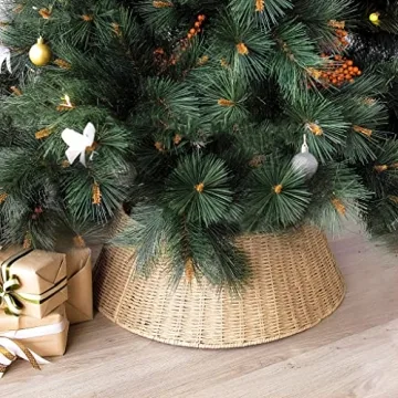27in Farmhouse Christmas Tree Collar - Tree Basket - Natural Woven - Base Cover for Christmas Tree - Tree Skirt - Tree Ring