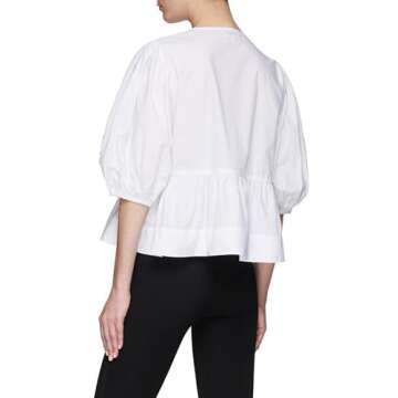 Trendy Tie Front Top Blouse with Puff Sleeves