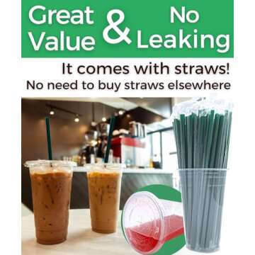 Aatriet [50 Sets] 24 oz Clear Plastic Cups with Lids and Straws, Disposable Coffee Cups