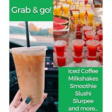 Aatriet [50 Sets] 24 oz Clear Plastic Cups with Lids and Straws, Disposable Coffee Cups