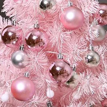 Asdomo -Tabletop Christmas Tree Small Artificial Tree with Balls, Stand LED Lights Mini Christmas Tree for Christmas Decorations, Home, Kitchen, Dining Table Xmas Indoor Decor 23.6inch